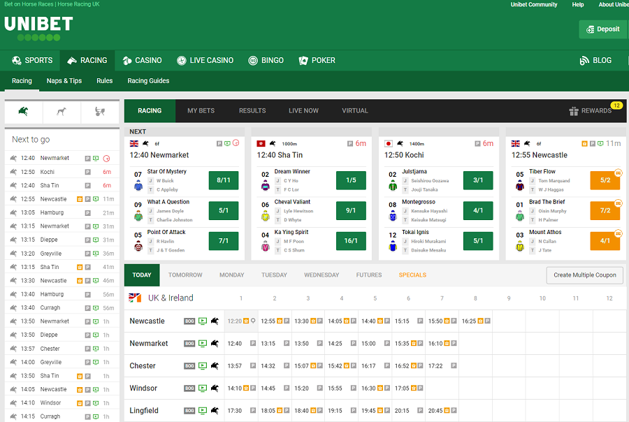 Unibet interface